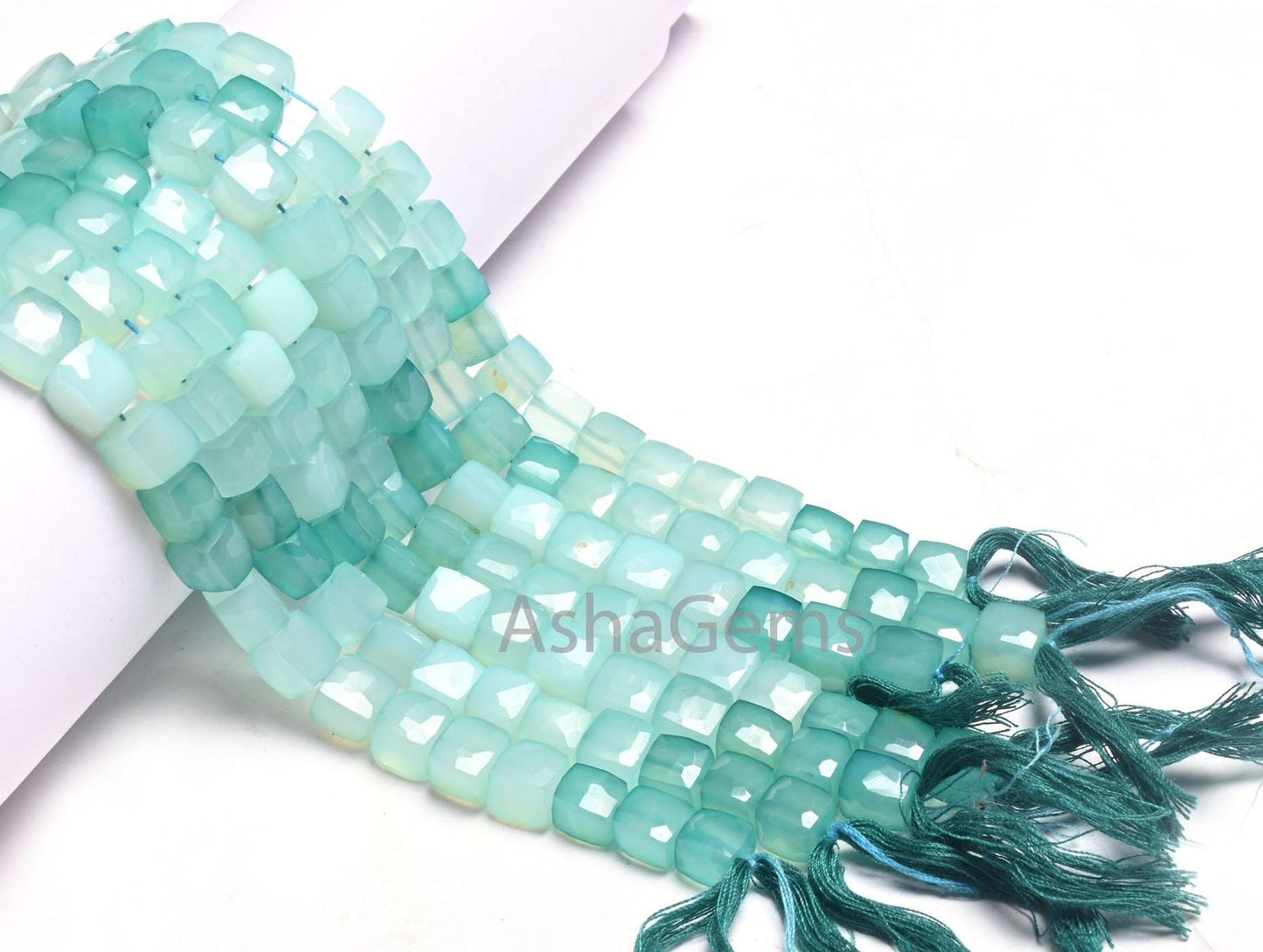 Beautiful Blue Chalcedony Faceted 3D Cube Box Gemstone Beads, Shaded Sky Blue Chalcedony Box Indian Cut Chalcedony Bead Jewelry making Craft