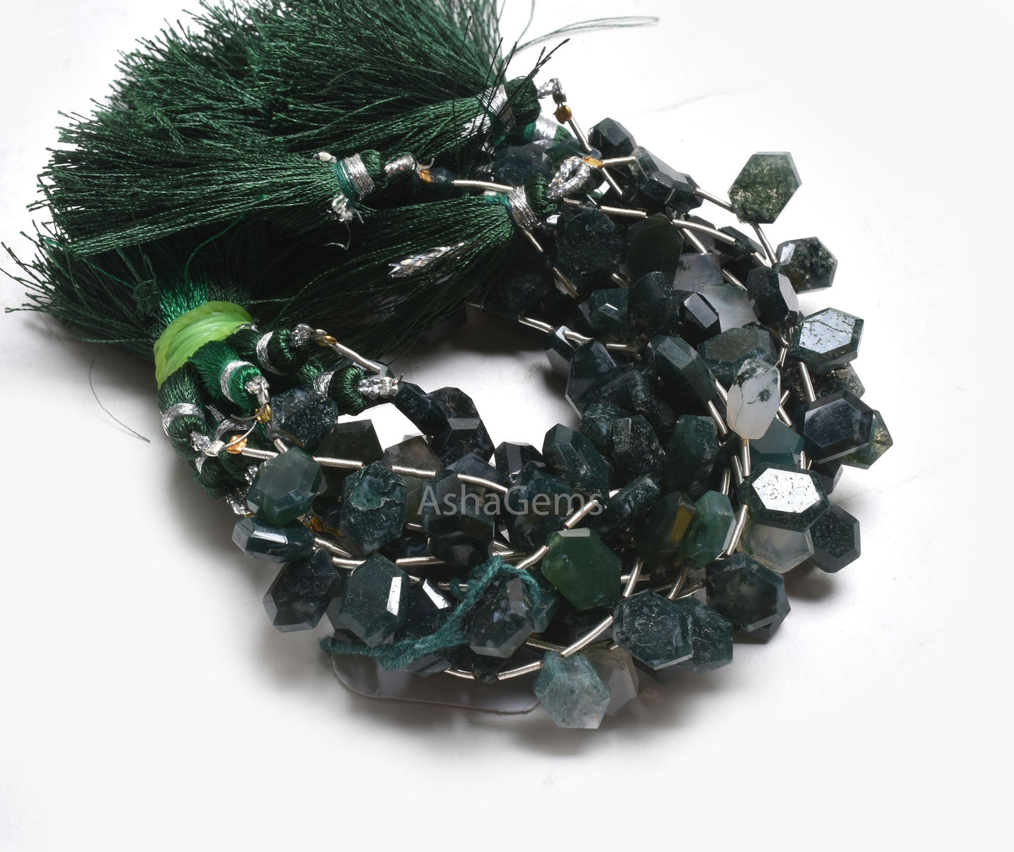 Natural Moss Green Agate Hexagon Shape Faceted Beads,8-12 mm Fine Moss Agate Side Drill Fancy Briolette Gemstone Beads Jewelry Makings SALE
