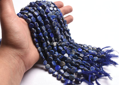 Natural Lapis Lazuli Smooth Coin Gemstone Beads,13" Strand Blue Lapis Plain Handmade Uneven Flat Coin Straight Drill Bead lapis Jewelry SALE