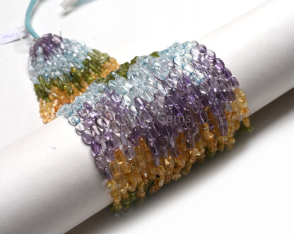 Shaded Multi Color Gemstone Smooth Oval Beads,13" Peridot Citrine Amethyst Handmade Plain Oval Straight Drill Beads, Disco Oval Bead Jewelry