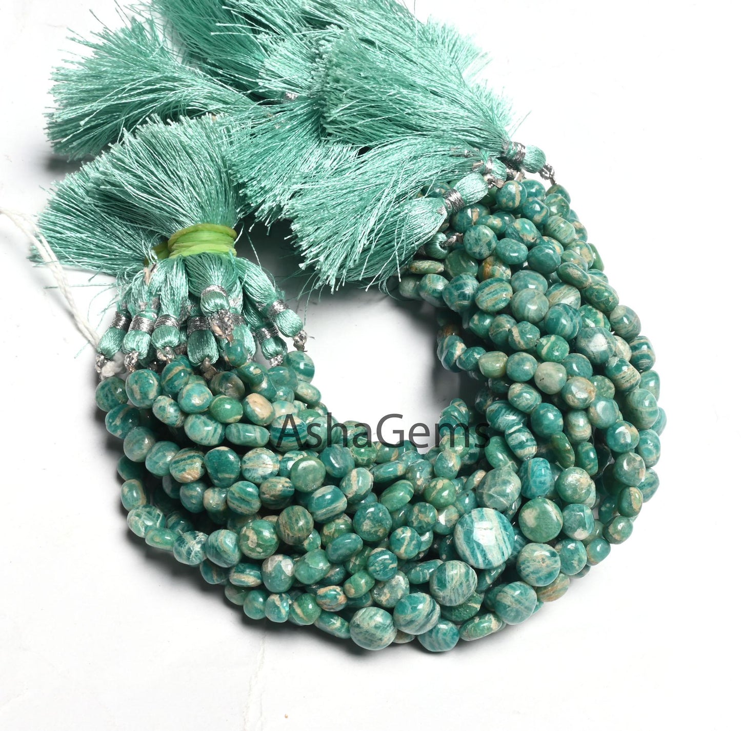 Natural Amazonite Smooth Coin Shape Handmade Beads,8" Shaded Blue Amazonite Coin Straight Drill Gemstone Amazonite Beads Jewelry Craft SALE