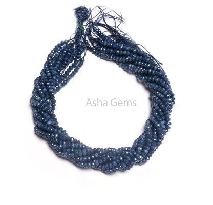 4.5 mm Fine Blue Jade Quartz faceted Rondelle Shape Beads, Blue Sapphire Color Jade Quartz machine cut Gemstone Beads Jewelry makings Crafts