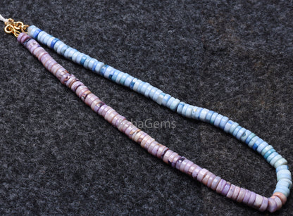 beautiful Opal Smooth Tyre Shape gemstone Beads necklace,8 mm Shaded Sky Blue-Lavender Opal Plain Handmade Flat Tyre Opal bead Necklace SALE