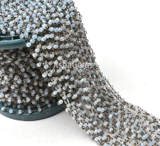 3,10,25,50 Rainbow Moonstone Hydro Beads Chain Gunmetal Wire Wrap Bulk Roll Chain,3 mm Faceted Rondelle Beaded Rosary Chains Jewelry Finding