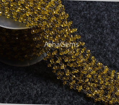 Beautiful Lemon Quartz Hydro Rondelle Faceted Beads Rosary Chain Gold Silver Gunmetal Copper Plated Wire Wrap Bulk Chain Jewelry Making SALE