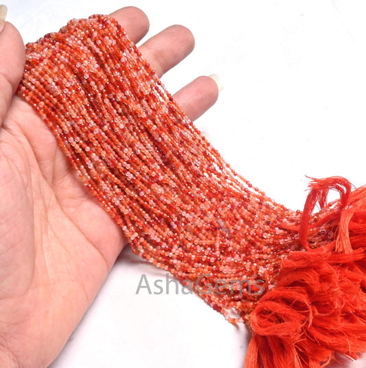 Beautiful Orange Carnelian Micro Faceted Beads,2 mm, Natural Carnelian Rondelle Shape Micro Cut Bead, Carnelian Shaded Beads, Jewelry Making