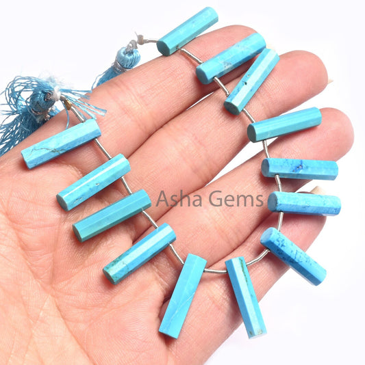 AAA Quality Blue Turquoise Howlite Faceted Long Pipe Shape Beads,5-20 mm Turquoise Fancy Side Drill Pencil Tube Gemstone Loose Beads Jewelry