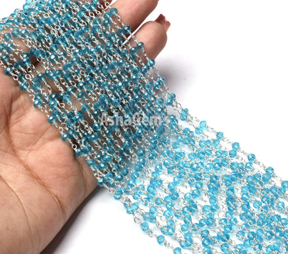 Beautiful Blue Topaz Hydro Faceted Rondelle Beads Rosary Chain 3-3.5 mm Rosary handmade Beaded Chains Roll Wire Wrap Jewelry Making Necklace Crafts
