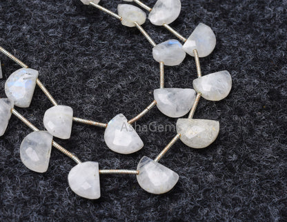 Natural rainbow Moonstone Fancy D Shape Gemstone Beads, Flashy White rainbow Moonstone Faceted Half Moon Briolette Beads Jewelry Craft Sale