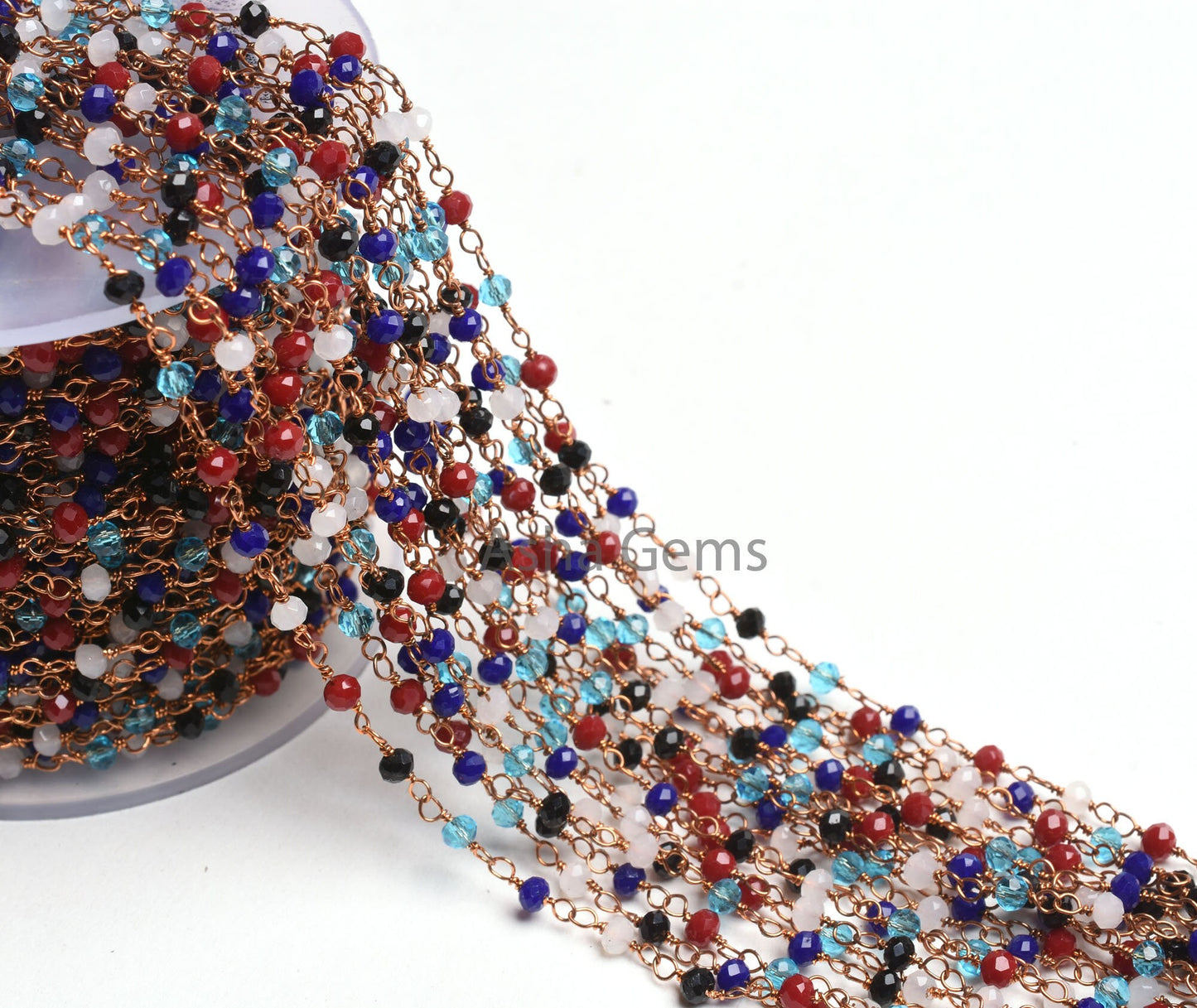 Beautiful Multi Color Disco Hydro Beads Rondelle Rosary Chain,3.5mm Rose Gold Plated Wire Wrap Micro Cut Beaded Chain Jewelry Making Necklace