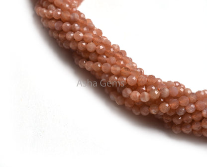 3.25 mm Natural Peach Moonstone Machine Cut Beads,13" Strand Moonstone Micro Cut Faceted Roundelle Gemstone Bead, Peach Moonstone Bead SALE