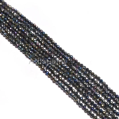 Beautiful Blue Mystic Coated Black Spinel Faceted Rondelle Gemstone Beads,2.2mm Natural Black Spinel Coated Micro Cut Tiny Bead Jewelry SALE