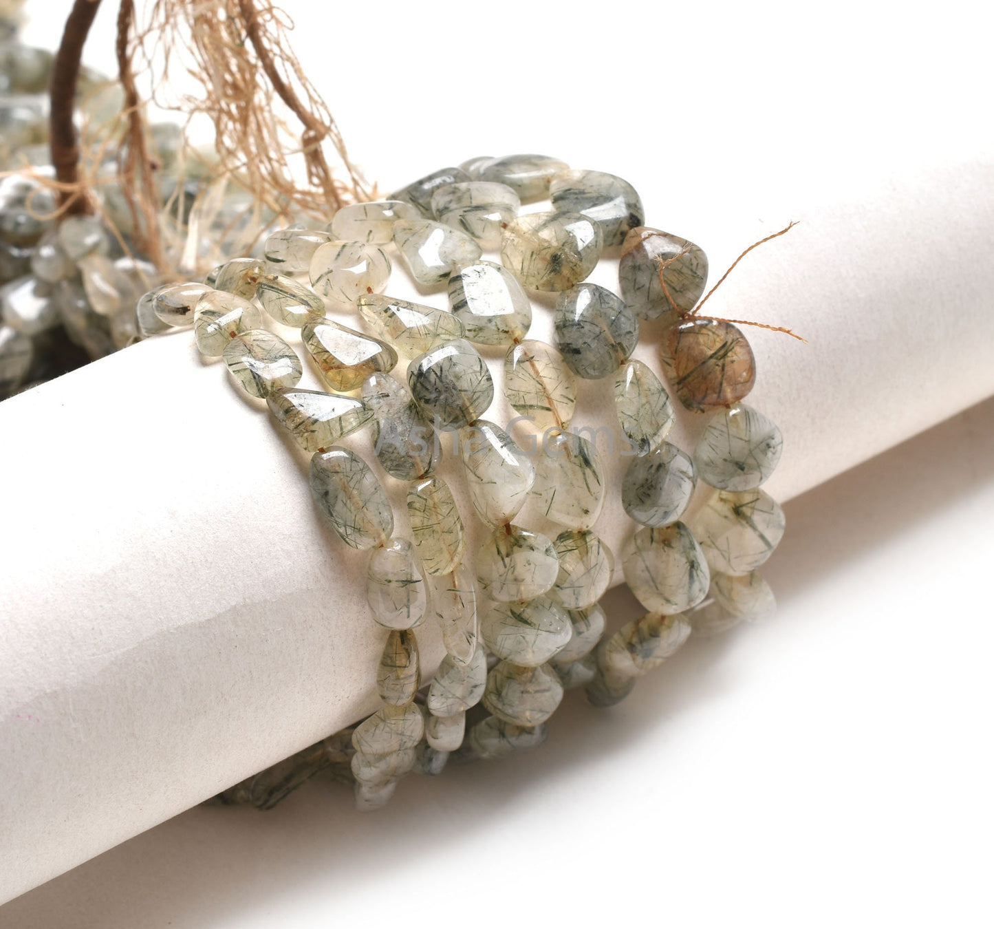 Natural Rutile Smooth Handmade Nugget Shape Gemstone Beads,8/16" Strand Shaded Rutile Plain Tumble Straight Drill Beads Jewelry Handicrafts