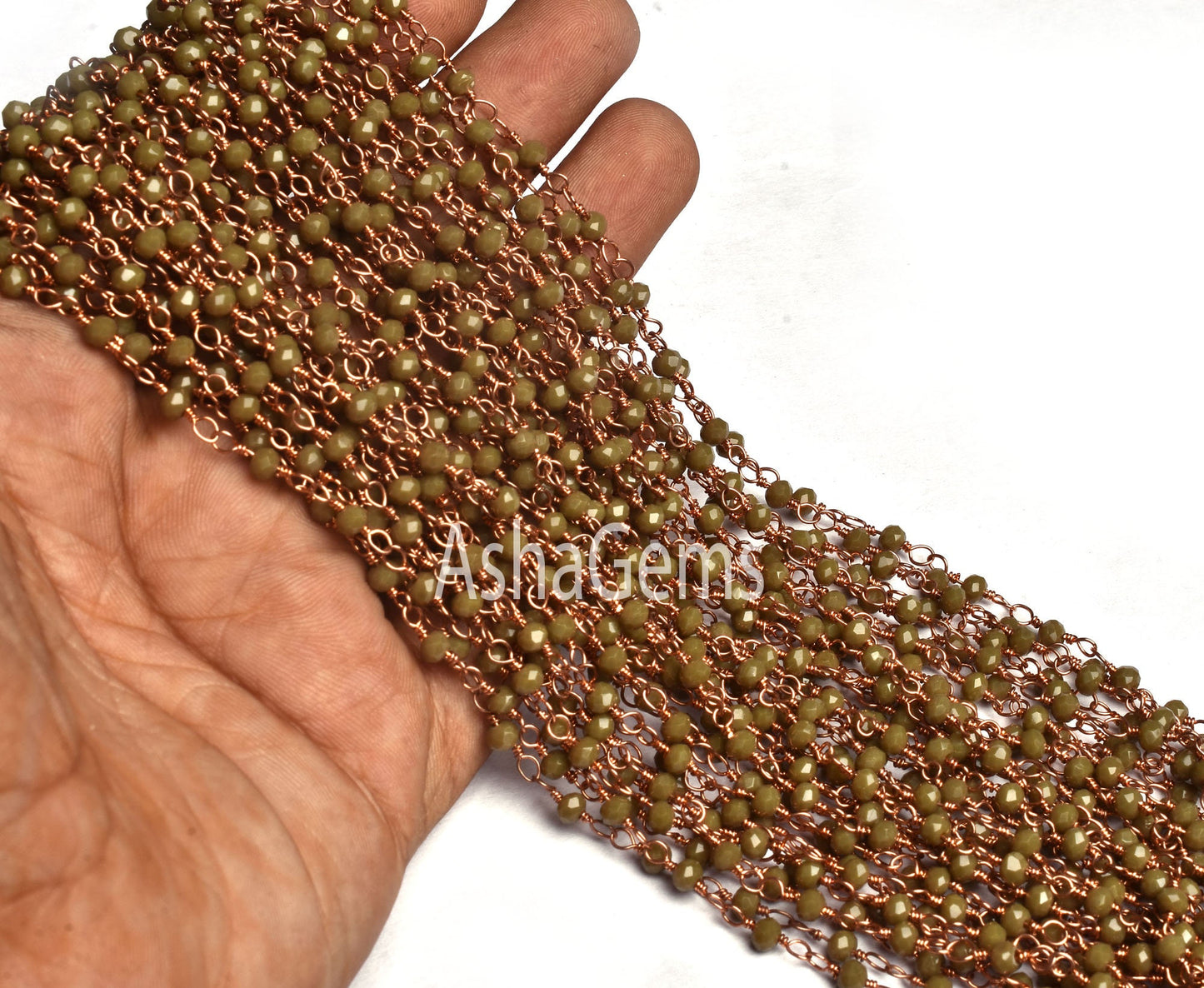Beautiful Hina Green Jasper Hydro Beads Rosary Chain By Feet Rose Gold Plated Copper Wire Wrap Rondelle Faceted Bead Chains Jewelry Necklace