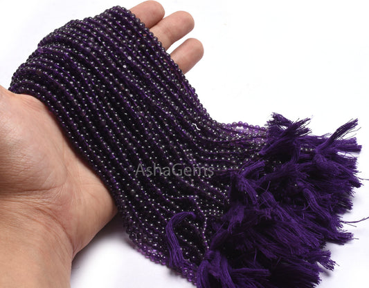 Purple Amethyst Smooth Round ball Beads,13" Strand African Amethyst Beads,4 mm Fine Dark Purple Amethyst Plain Round Gemstone Beads Jewelry