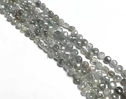Natural Aquamarine Smooth Coin shape Gemstone Loose Beads,8" Rare Moss Aquamarine  Plain Coin Handmade Aquamarine Beads Jewelry Making Craft