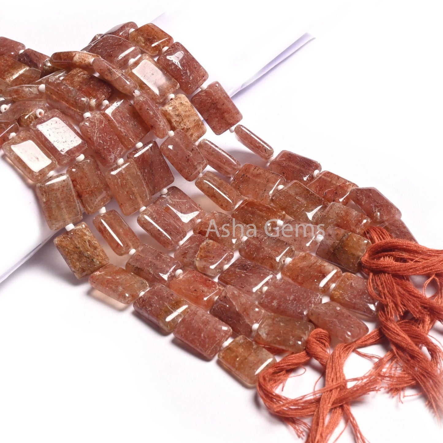 9" Strand Red Strawberry Quartz Smooth Rectangle Shape Gemstone Loose Beads, Strawberry Quartz Handmade Chicklet Straight Drill Bead Jewelry
