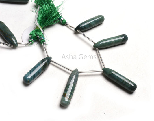 Shaded Green Jasper Smooth Fancy Long Pencil Drop Beads, Jasper Plain Handmade Side Drill Teardrop Gemstone Bead Jasper Bead Handicraft SALE