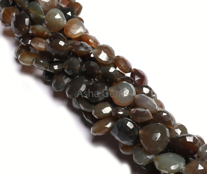 10" Strand Chalcedony Faceted Heart Gemstone Bead, Shaded Grey Brown Green Chalcedony Heart Straight Drill Gemstone Beads Jewelry Craft SALE