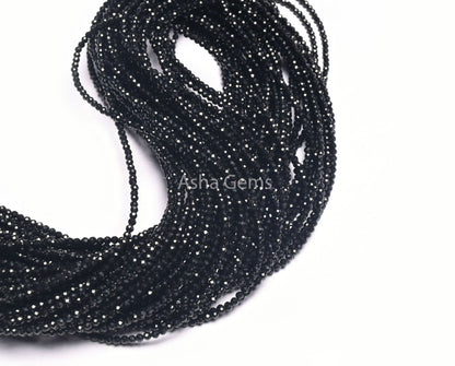 Top Quality Black Spinel Faceted Rondelle Beads, 2 mm AAA Spinel Micro Faceted Gemstone Beads,16"Strand Black Spinel Beads Jewelry Necklace