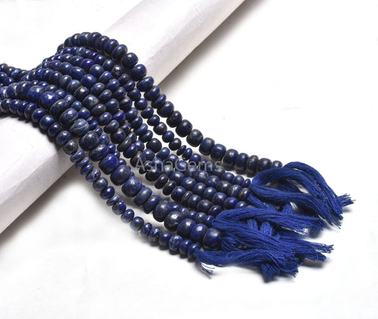 Beautiful Blue Lapis Smooth Rondelle Shape Beads,10" Strand Natural Blue Lapis Loose Gemstone Beads, Lapis Lazuli Bead jewelry Making Crafts