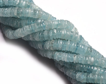 Beautiful Blue Aquamarine Tyre Shape Gemstone Beads, Natural aquamarine Beads, Aquamarine Smooth heishi Tyre Beads Handmade Wheel Beads SALE