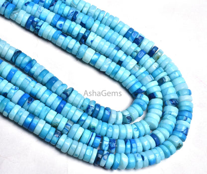 Shaded Blue Opal Smooth Tyre Shape Gemstone beads,7 mm Blue Opal Plain Handmade Heishi tyre beads,8/16" Strand Blue Opal Beads For necklace