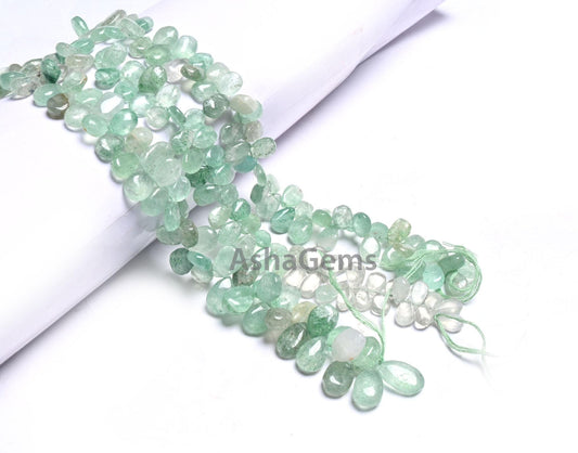 Beautiful Shaded Green Strawberry Pears Shape Handmade Beads, Natural Strawberry Quartz Smooth Side Drill Teardrop Beads Jewelry Crafts SALE