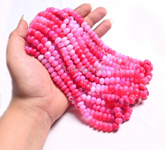 AAA Shaded Queen Pink Opal Smooth Rondelle Beads,16"Strand Hot Pink Opal Plain Handmade Gemstone Loose Bead, Opal Bead Necklace Jewelry SALE