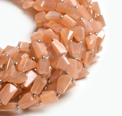 AAA Quality Peach Moonstone Faceted Nugget Shape Beads, Natural Moonstone Tumble Briolette Straight Drill Bead, Pink Moonstone Beads Jewelry