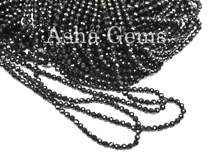 Natural Black Spinel Faceted Roundelle Beads,2, 2.4mm Spinel Micro Cut Beads, AAA Black spinal Gemstone Beads Jewelry Makings Craft Necklace