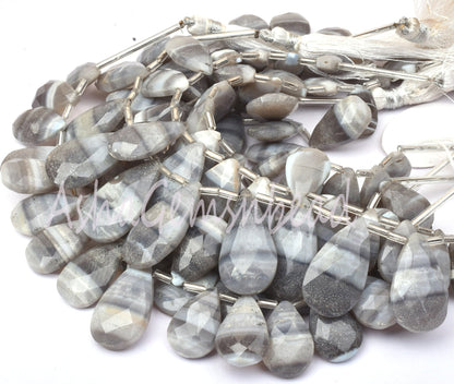 Grey Banded Agate Faceted Pear Shape Beads ,Boulder Agate Teardrop Gemstone Bead Faceted Briolette, Agate Beads Fancy Jewelry Craft Jewelry