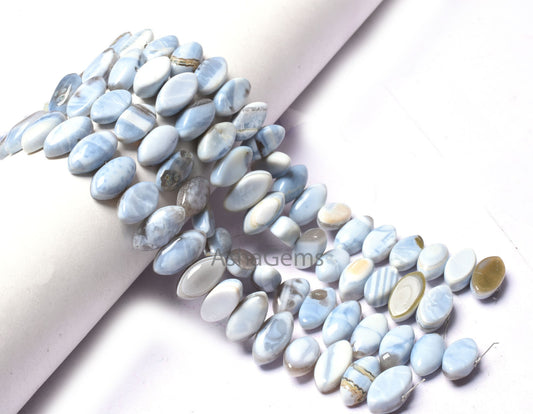Blue Boulder Opal Center Drill Marquise Beads, Opal Smooth Beads,8"Strand Boulder Opal Plain Flat Table Marquise Gemstone Beads Jewelry SALE