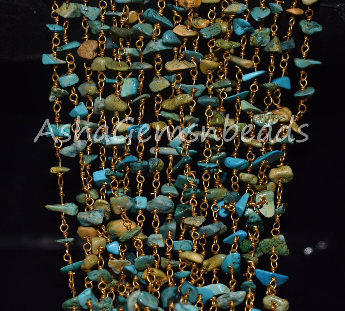 Natural Turquoise Uncut Chips Rosary Beaded Chain,Blue Turquoise Nugget Beads Rosary Chain,3,5,10 By Ft,Gold Plated Wire,Bulk Roll,Jewelry