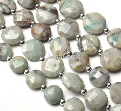 Beautiful Green Chrysocolla Faceted Coin Shape Beads,8" Strand Chrysocolla Briolette Gemstone Bead, Green Chrysocolla Coin Beads For Jewelry