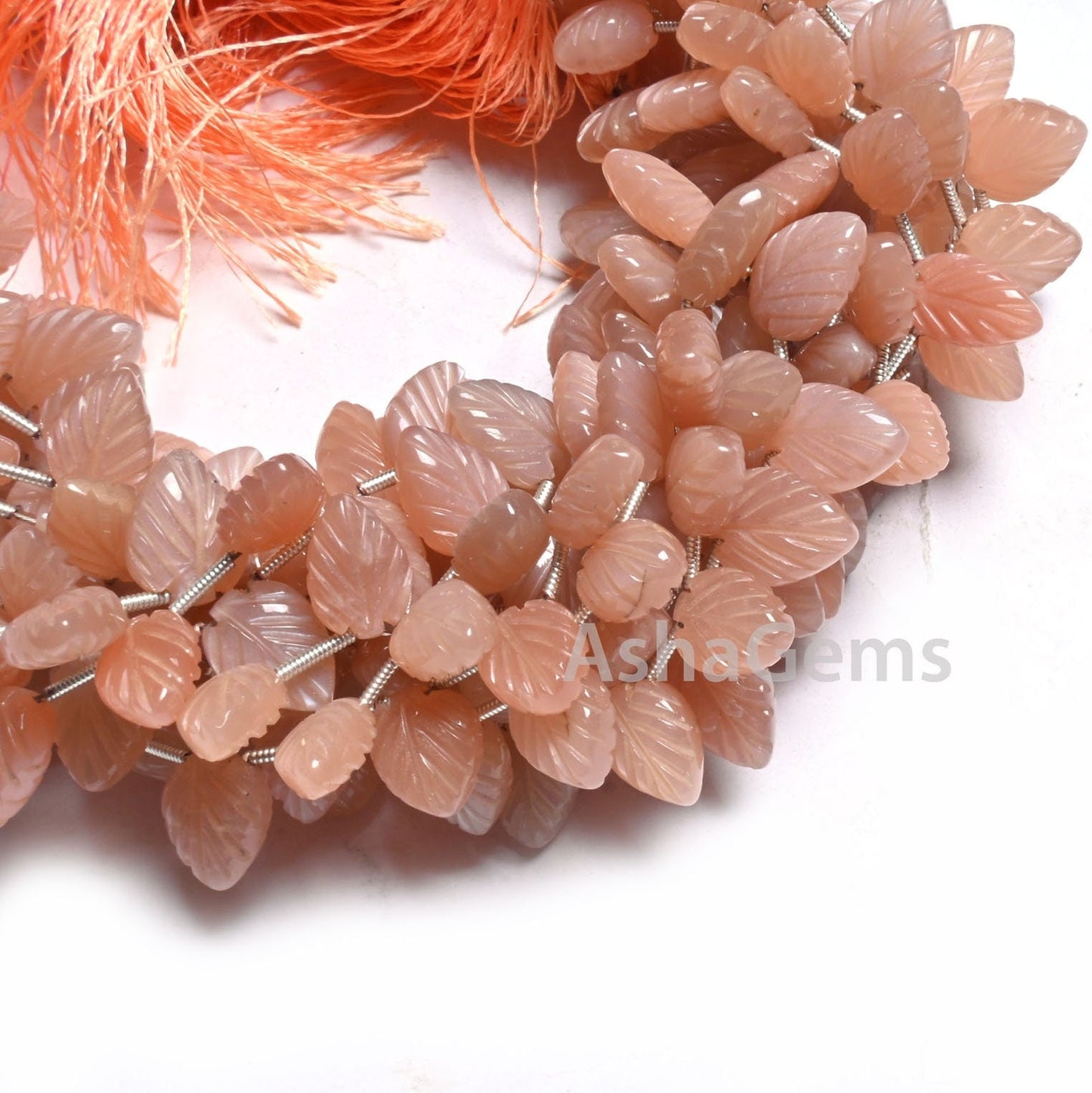 AAA Quality Peach Moonstone Leaf Shape Carving Beads,Natural Moonstone Fancy Carved Pear Briolette Side Drill Gemstone Handmade Bead Jewelry