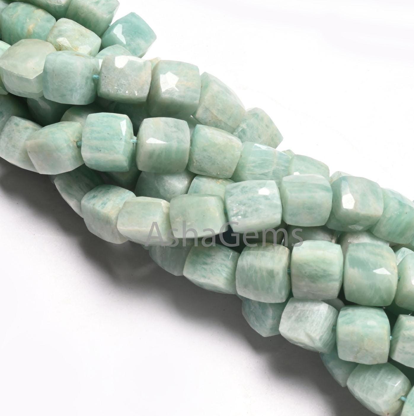 Beautiful Blue Amazonite Faceted Box Shape Gemstone Beads, Natural Amazonite Indian Cut 3D Cube Box Amazonite Bead Jewelry making Craft SALE