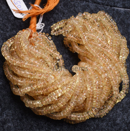 Citrine Quartz Smooth Heishi Tyre Shape Gemstone Beads, Natural Yellow Citrine Flat tyre Beads, Fine Citrine Beads For Jewelry Necklace SALE