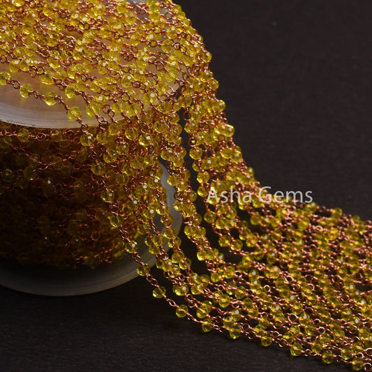 AAA Lemon Quartz Hydro Micro Cut Beads Rosary Chain Gold,Rose Gold Plated Wire Wrap Rondelle Beaded Handmade Chain Jewelry Making Chain SALE