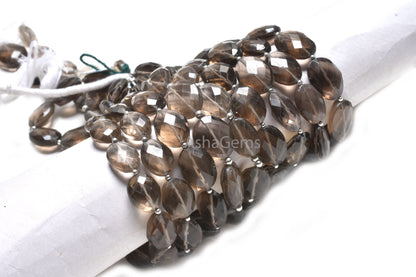 Beautiful Smoky Quartz Indian Cut Oval Straight Drill Beads,8" Strand Natural Smoky Faceted Oval Briolette Gemstone Bead Jewelry Making SALE