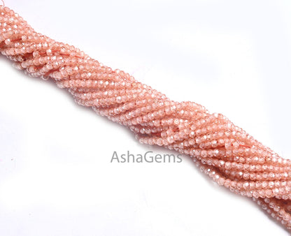 Beautiful Light Imperial Brown Zircon Micro Cut Rondelle Beads,13" AAA Quality Cubic Zircon Faceted Machine Cut Gemstone Beads Jewelry Craft