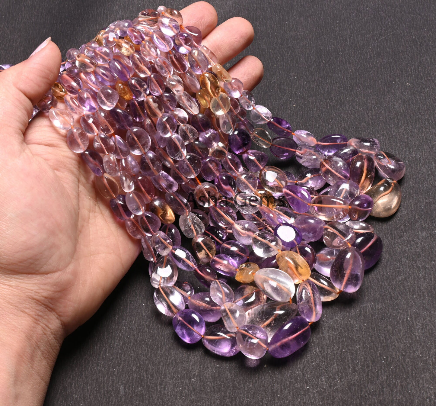 Beautiful Ametrine Smooth Nugget beads,9/18" Strand Fine Natural Ametrine Plain Handmade Tumble Gemstone Straight Drill Beads Jewelry Crafts