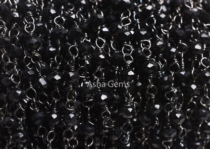 3,5,10,25,50 Feet,Gunmetal Black Spinel Hydro Faceted Rondelle Beaded Rosary Chain,Jewelry Making, Finding, Wire Wrapped Chain,3-3.5mm,Chain