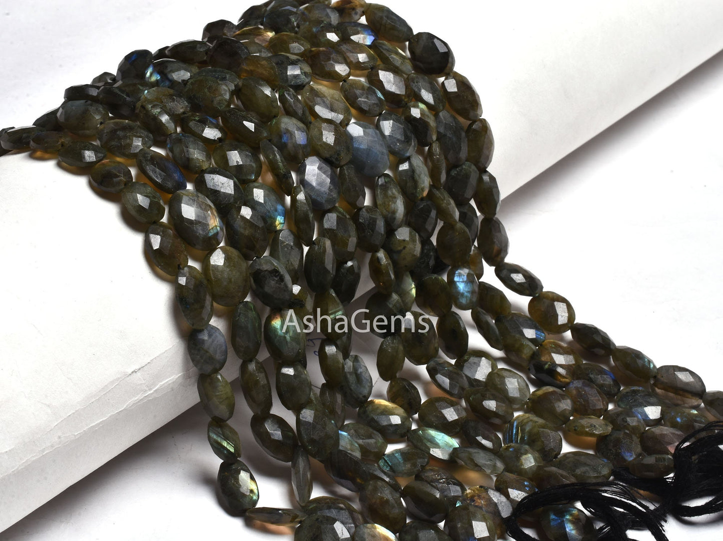 Labradorite Faceted Oval Shape Gemstone Loose Beads,10" Strand Multi Flash Labradorite Oval Beads, Black Rainbow Briolette Beads For Jewelry