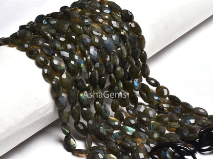 Labradorite Faceted Oval Shape Gemstone Loose Beads,10" Strand Multi Flash Labradorite Oval Beads, Black Rainbow Briolette Beads For Jewelry