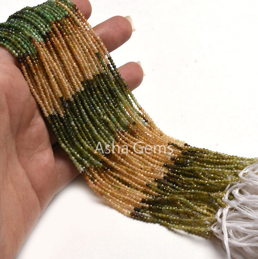 2 mm Rare Shaded Yellow Green Tourmaline Micro Cut Faceted Beads,13" Multi Tourmaline Machine Cut Rondelle Gemstone Tourmaline Beads Jewelry