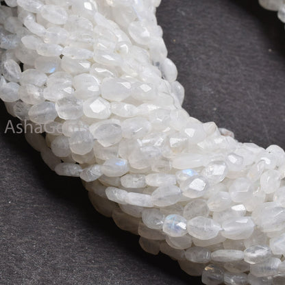 Beautiful Blue Fire Rainbow Moonstone Oval Faceted Beads,12.5" Natural white rainbow Handmade Indian Cut Oval Gemstone Beads Jewelry Crafts