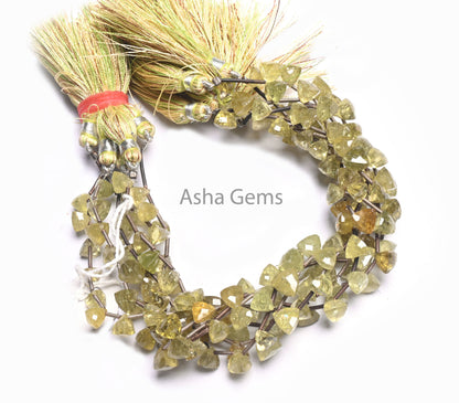 Natural Peridot fancy Pyramid Shape Beads,8"Green Peridot Side Drill Trillion Gemstone faceted Bead, Peridot Samosa Beads Jewelry Craft SALE (AG 18538)