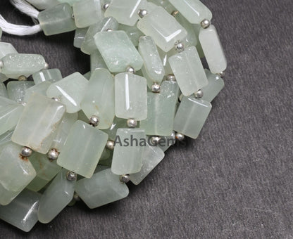 Light Green Aventurine Smooth handmade Rectangle Shape Beads,9" Fine Aventurine Chicklet Straight Drill Gemstone Margaj Beads Jewelry Crafts