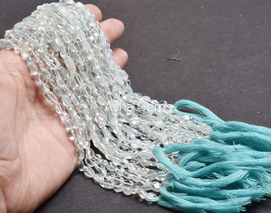 13" Natural Blue Aquamarine Smooth Nugget Shape Gemstone Beads,Beautiful Aquamarine Handmade Beads Tumble Straight Drill Bead Jewelry Making